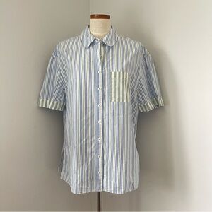 Anthropologie Blue Stripe button shirt size Small preowned